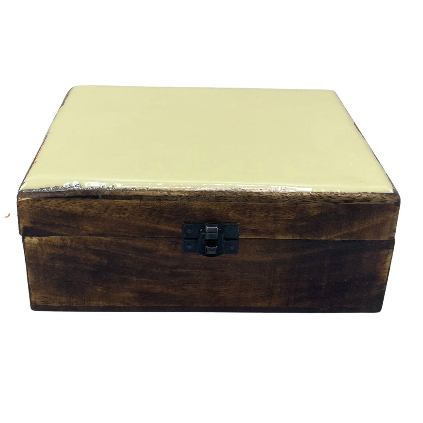Handgefertigte Mangoholz-Box mit Keramikglasur in Betonoptik - 20 x 15 x 7,5 cm
