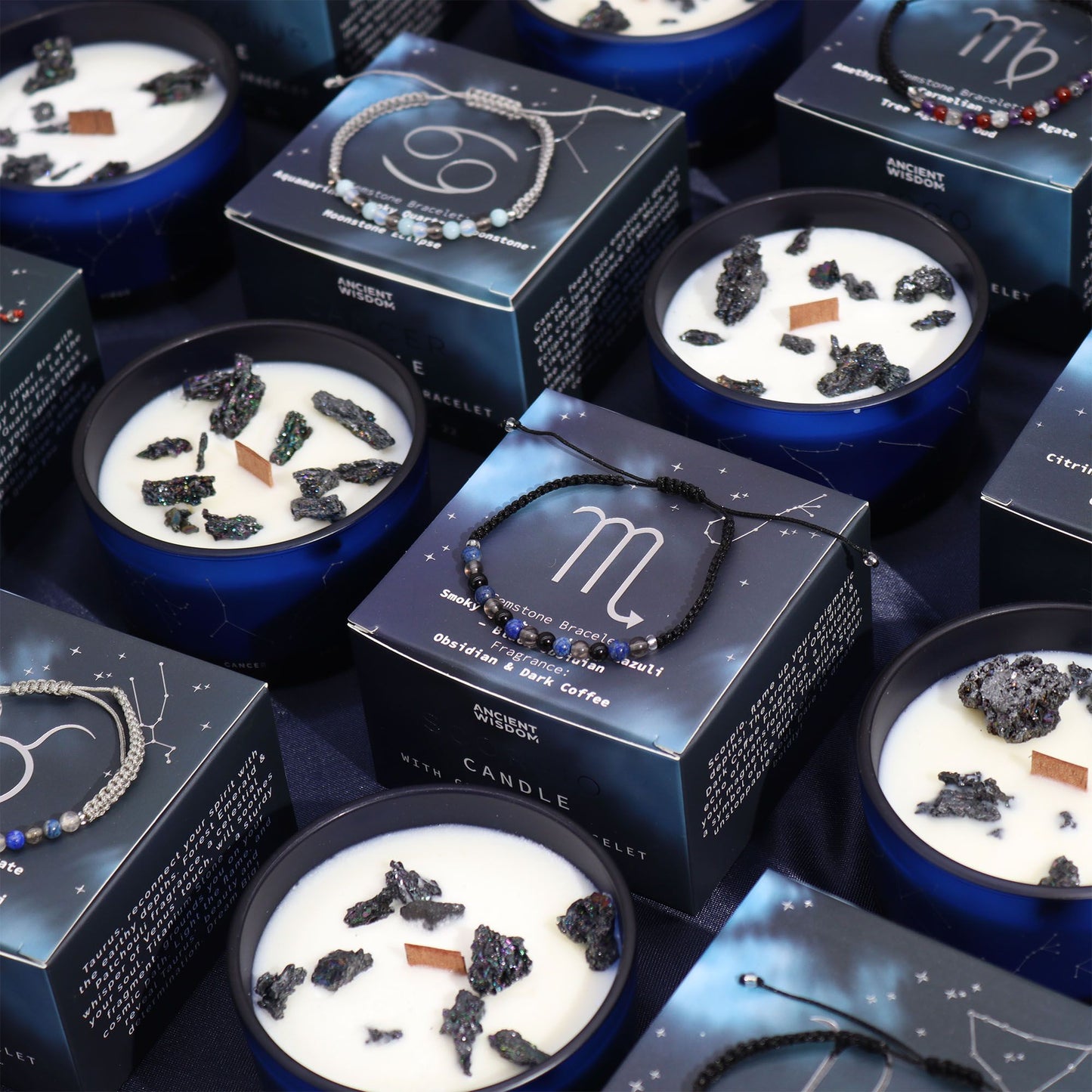 Kristallkerze Löwe mit Edelstein-Armband – Sternzeichen-Set für Energie & Entspannung