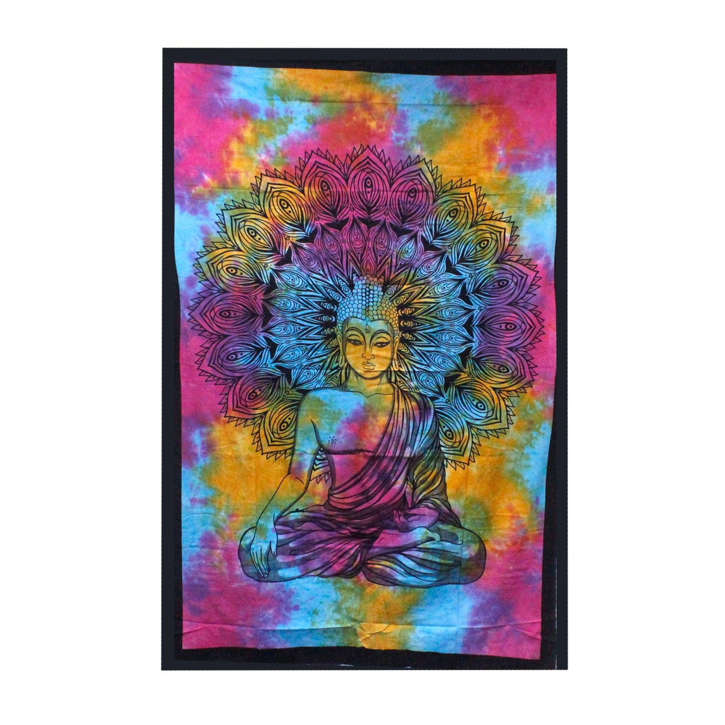 Doppellagige Baumwoll-Tagesdecke 'Friedlicher Buddha' – Wandbehang & Bettüberwurf