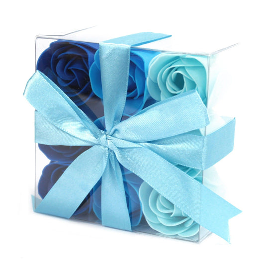 Luxus Seifenrosen in Blau - Set mit 9 handgefertigten Blüten für Bad & Geschenk