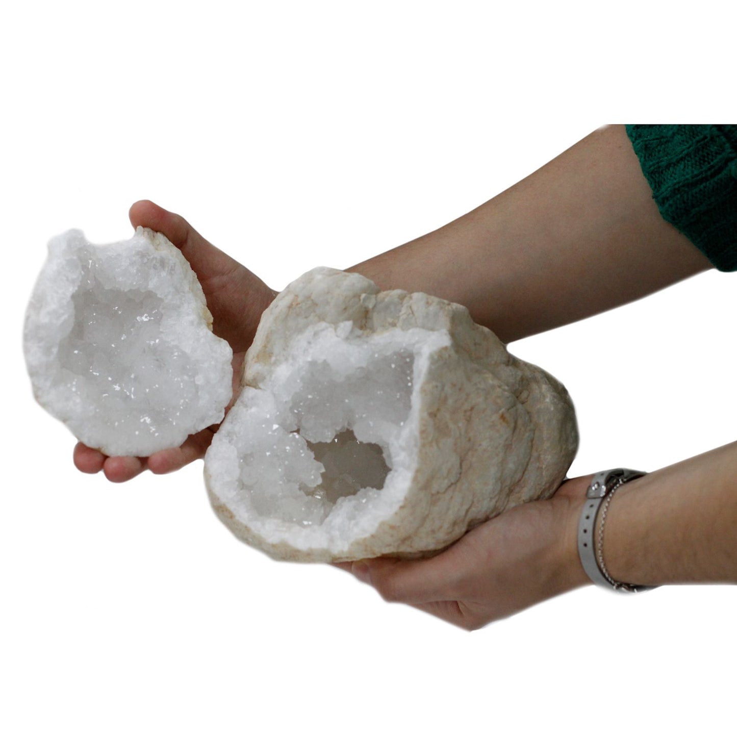 Natürliche Kalzit-Quarz-Geode aus Marokko | 15-18 cm | Kristallhöhle zum Öffnen