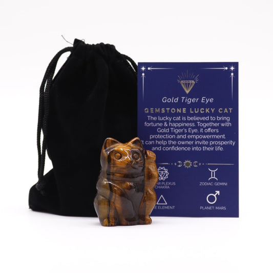 Handgeschnitzte Glückskatze aus Goldtigerauge - Edelsteinfigur 5,5 cm