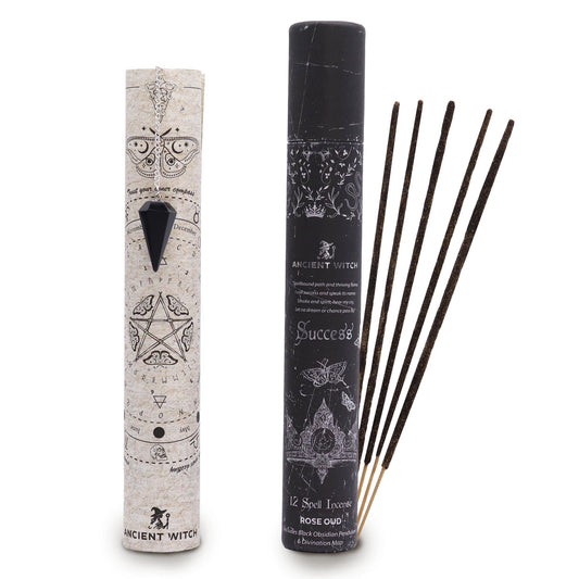 Räucherwerk 'Erfolg' mit schwarzem Obsidian-Pendel – Rose & Oud