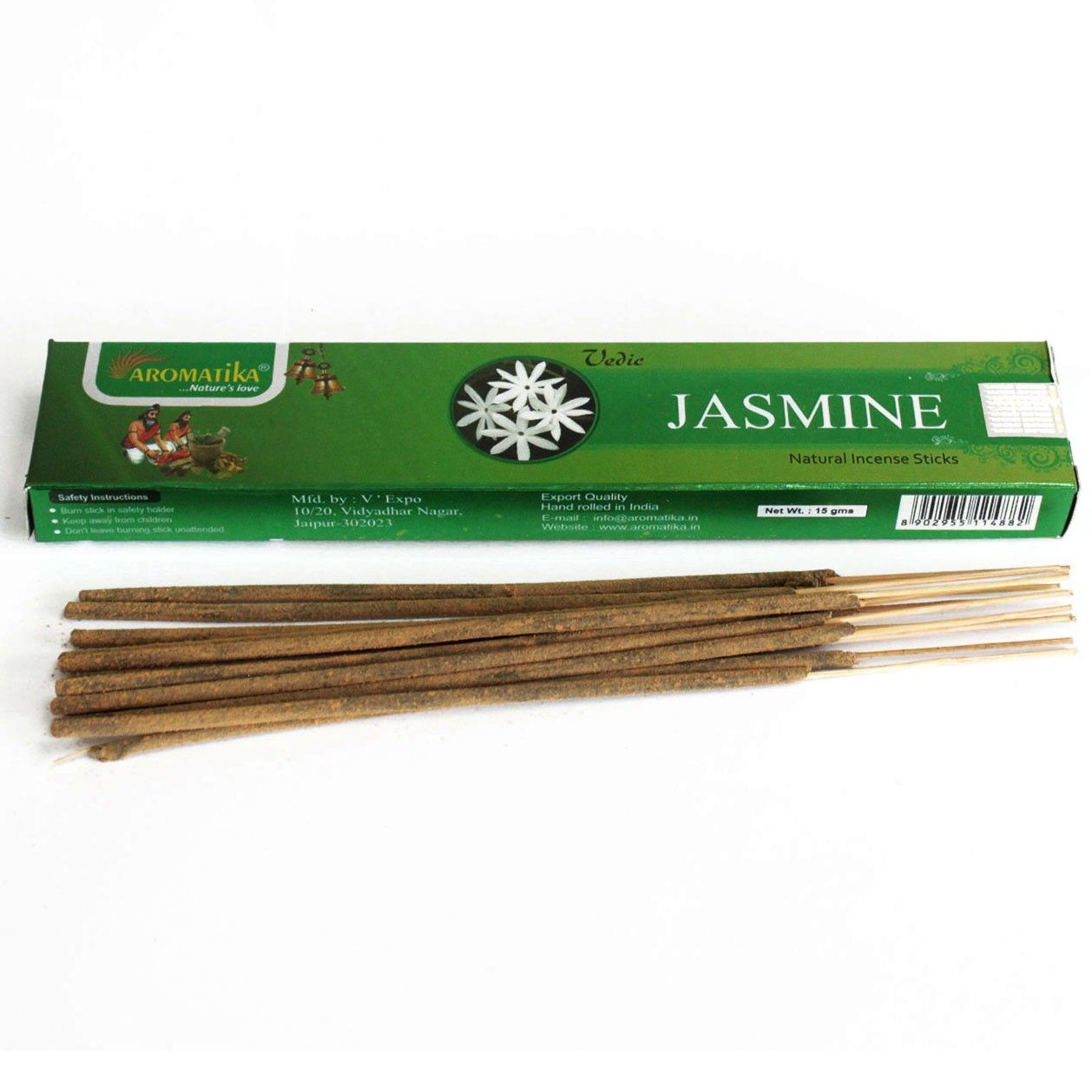 Vedische Jasmin-Räucherstäbchen – Handgerollte Masala-Mischung, 12 Stück
