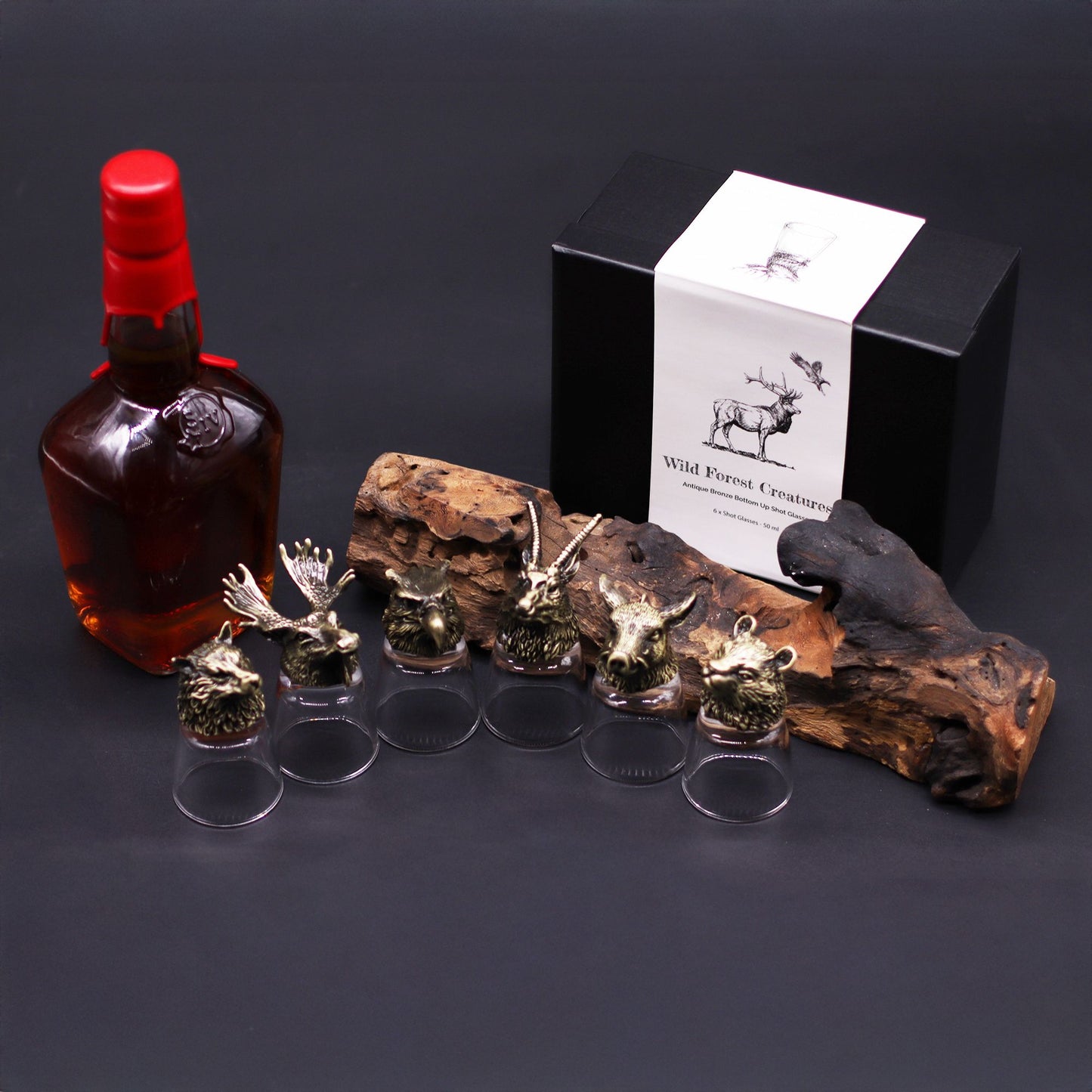 Set mit 6 Shotgläsern 'Wilde Waldtiere' - Antikbronze-Optik