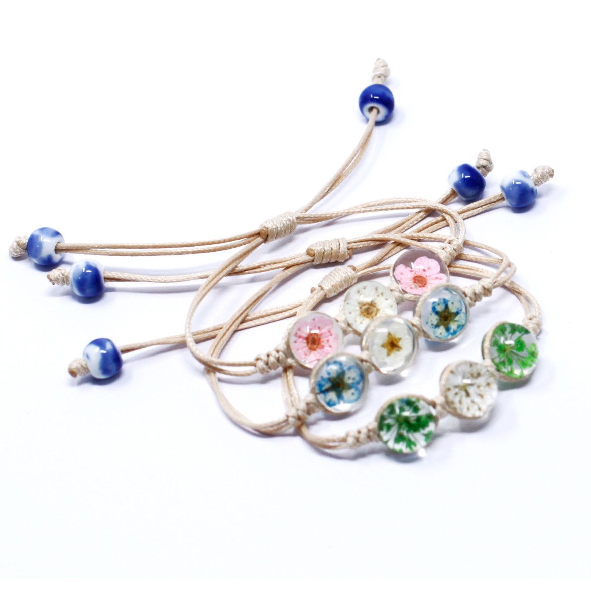 Armband mit drei echten Blüten - Einzigartiges Glasarmband