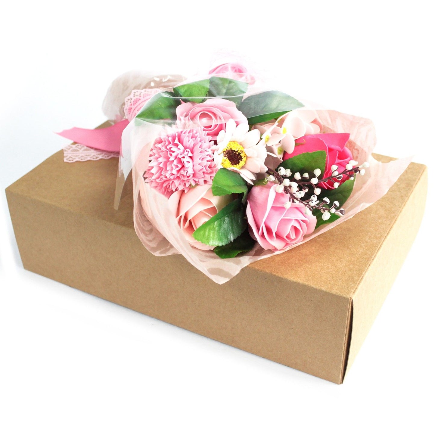 Rosa Seifenblumenstrauß in Geschenkbox - 11 Stück für verwöhnende Bademomente