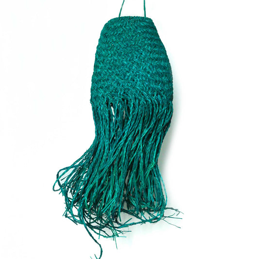 Hängelampe in Teal - Handgeflochtener Schirm aus Doum-Gras, 20x15 cm