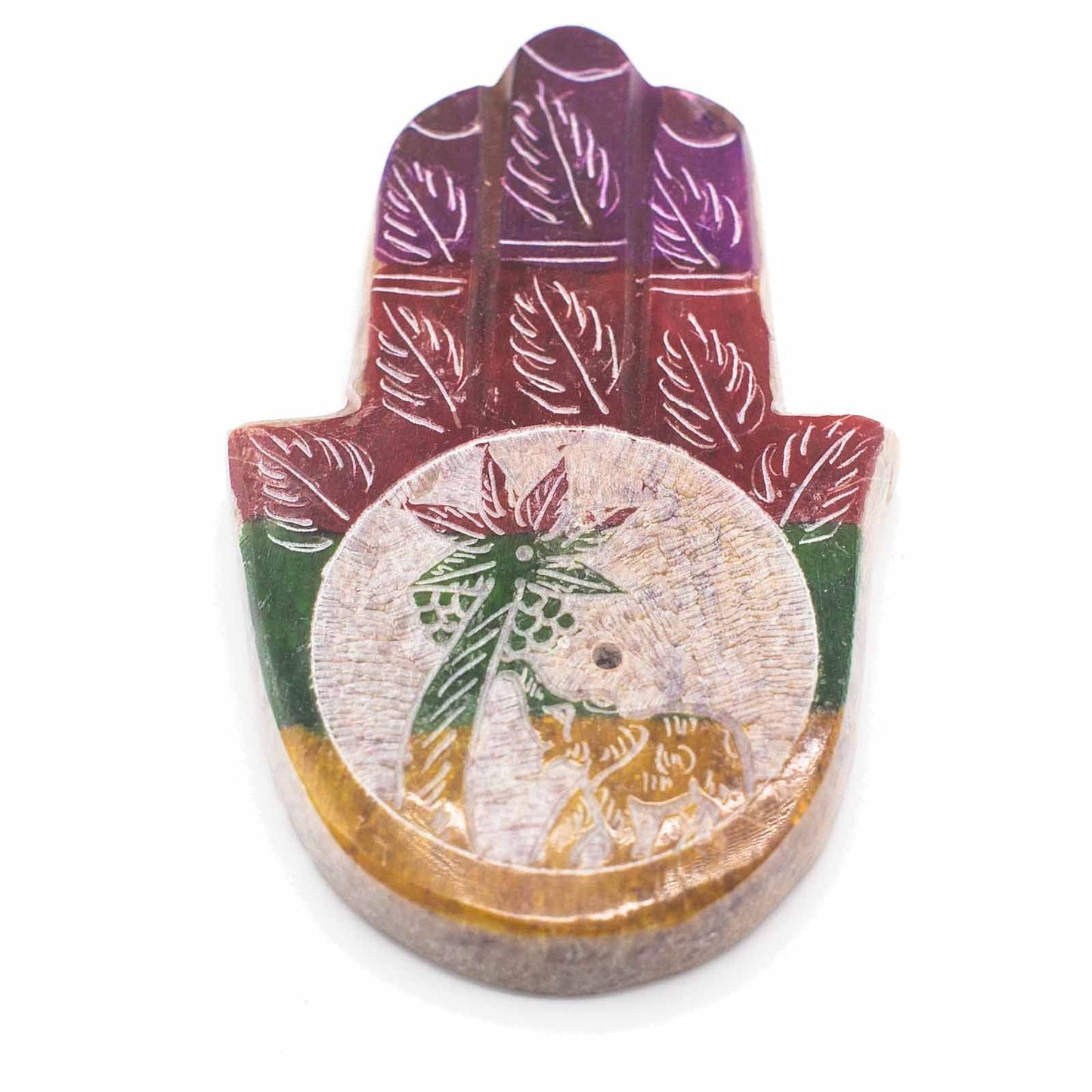 Speckstein-Räucherständer 'Hamsa Elefant & Palme' – Schutzsymbolik & Naturkunst