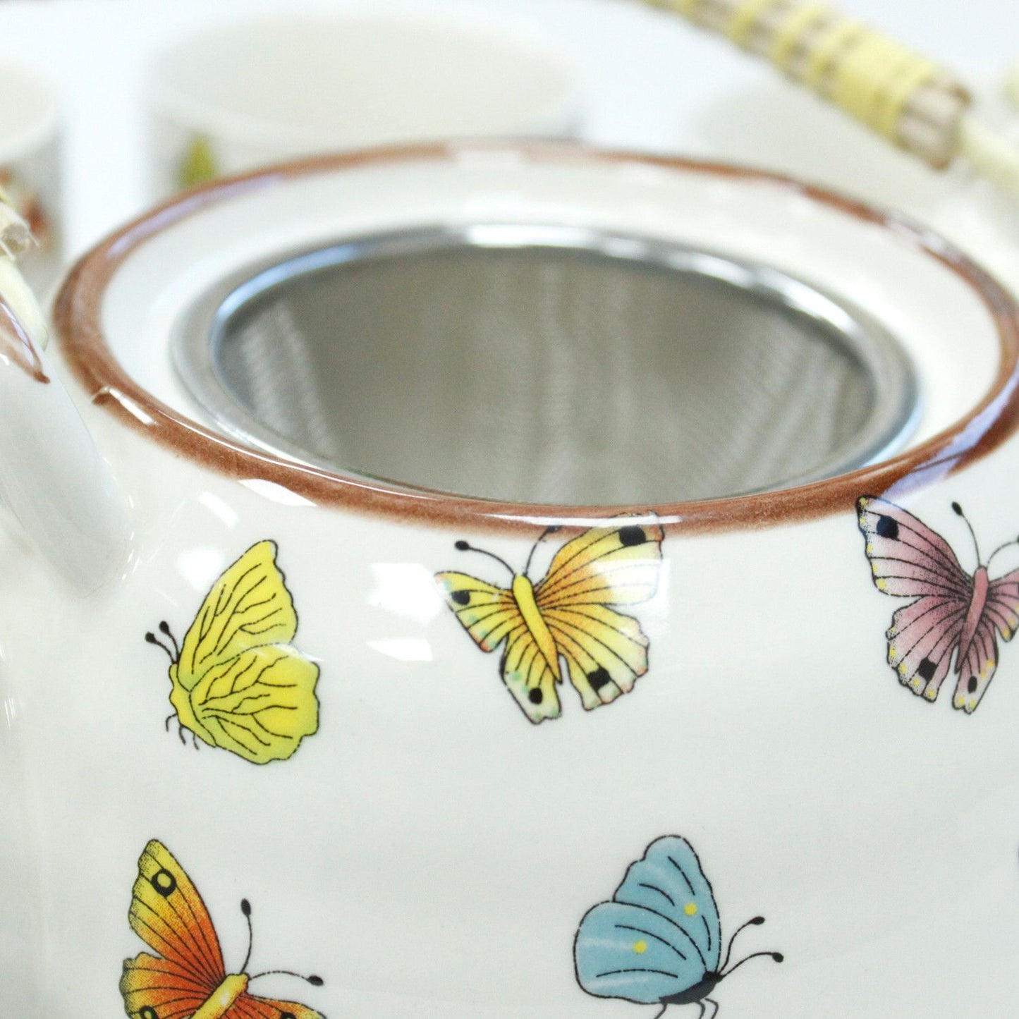 Keramik-Teekanne 'Butterflies' mit 6 Tassen – Set für losen Tee