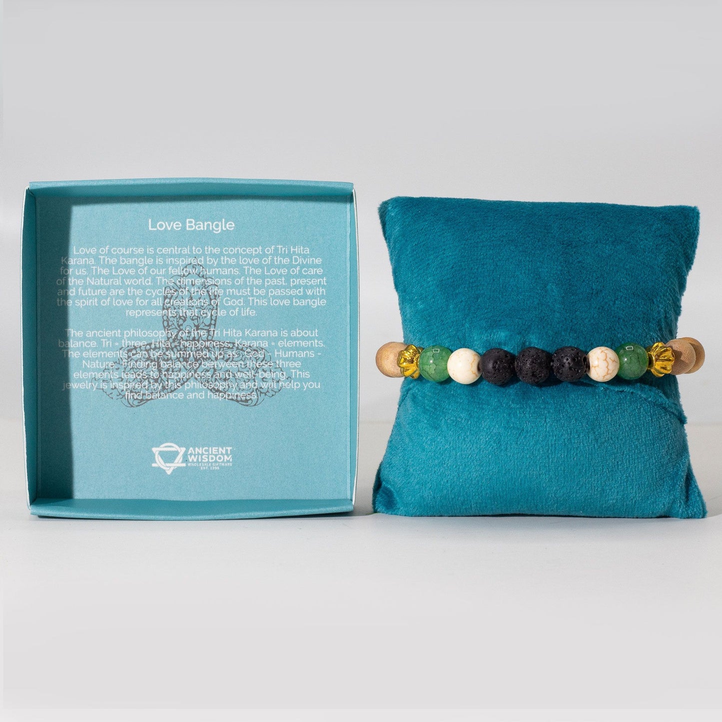 Armreif Tri Hita Karana - Harmonie der Liebe in Stein, Glas und Holz