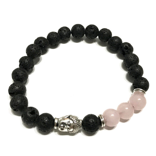 Armband mit Lavastein und Rosenquarz – Mit Buddha-Anhänger & Aromafunktion