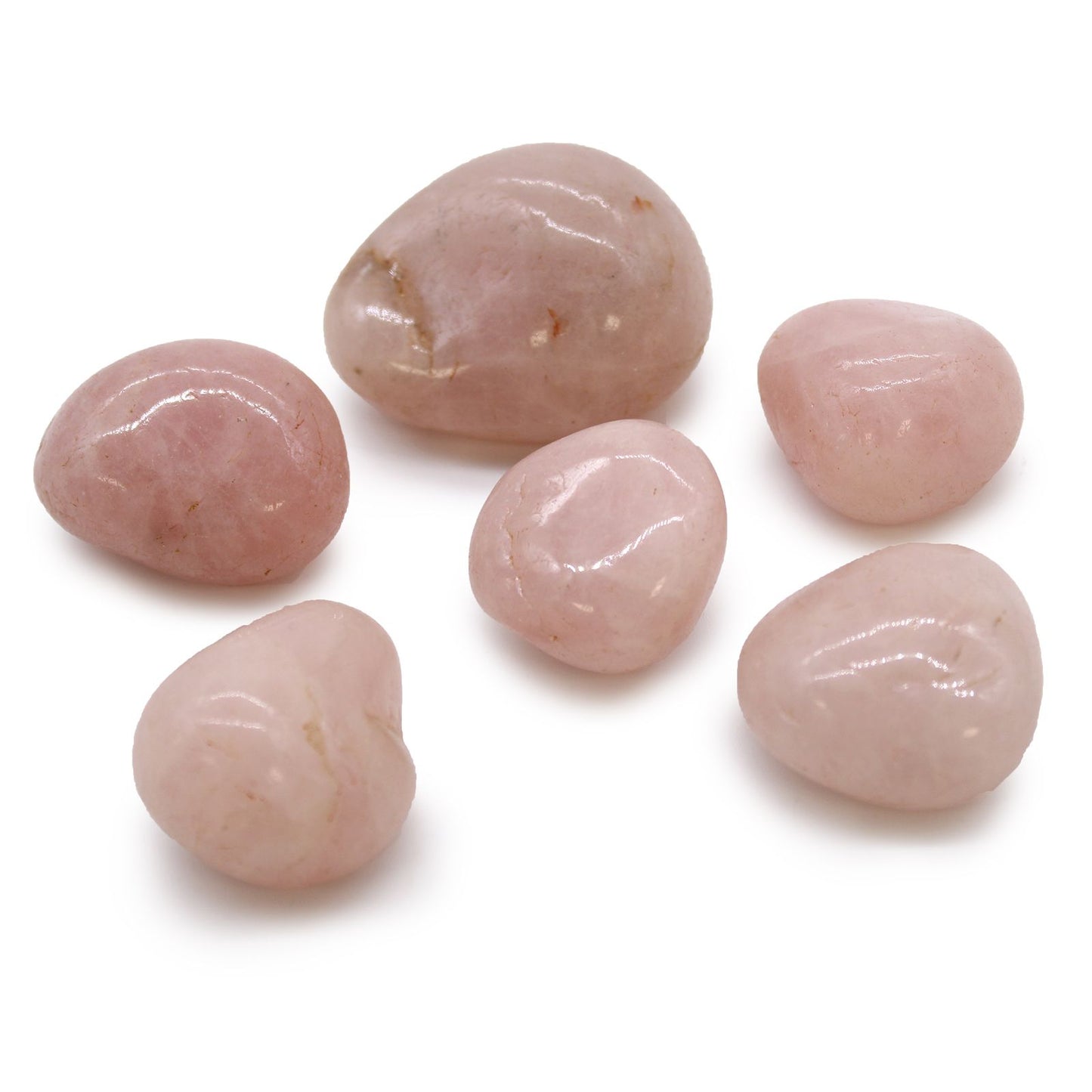 Set mit 6 großen Trommelsteinen aus Rosenquarz - Naturschätze aus Afrika