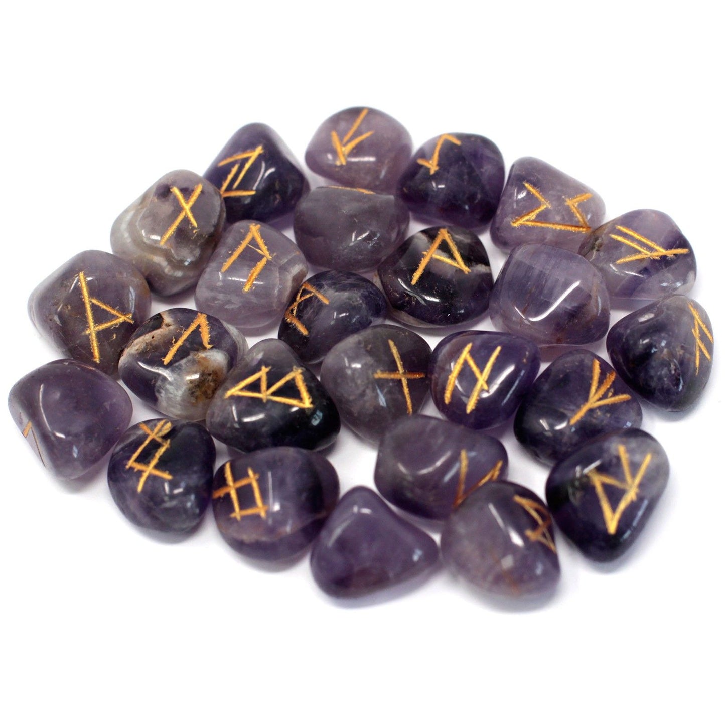 Amethyst-Runen Set mit 25 Steinen und Samtbeutel für Meditation & Orakel