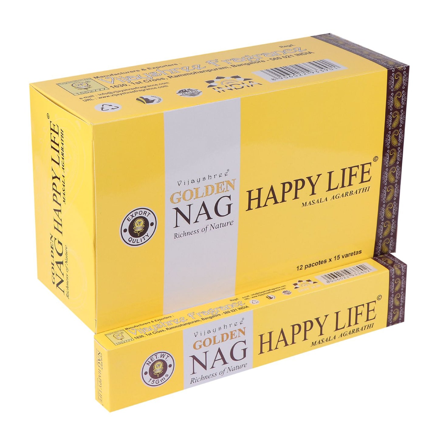 Golden Nag Happy Life Räucherstäbchen (15g) – Handgerollte Duftkunst für Ihr Zuhause