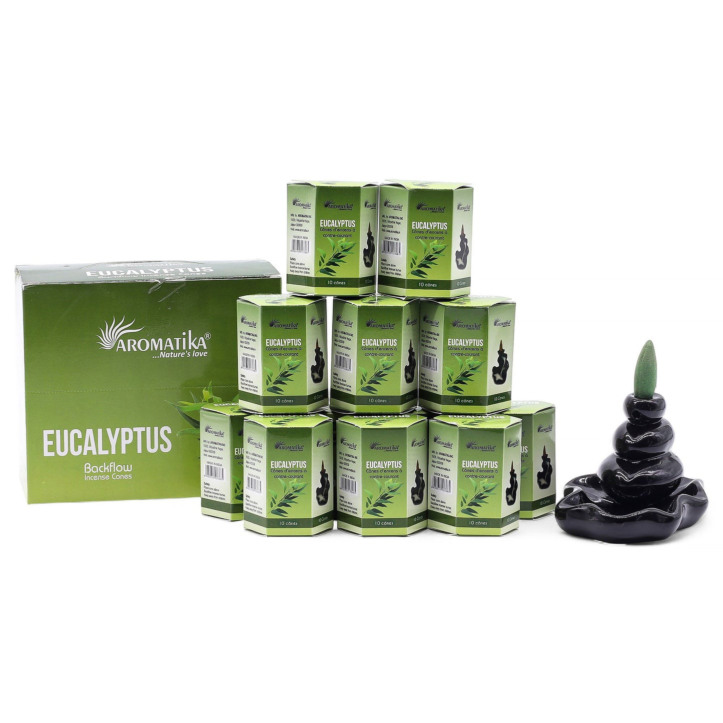 Masala Rückfluss-Räucherkegel Eukalyptus - 10 Stück mit hypnotischem Rauchfluss