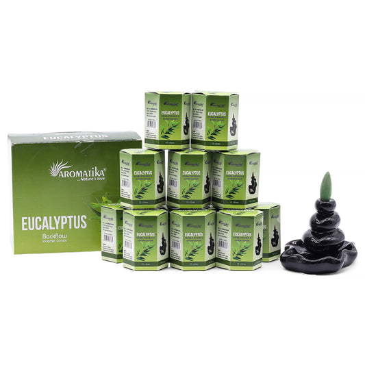 Masala Rückfluss-Räucherkegel Eukalyptus - 10 Stück mit hypnotischem Rauchfluss