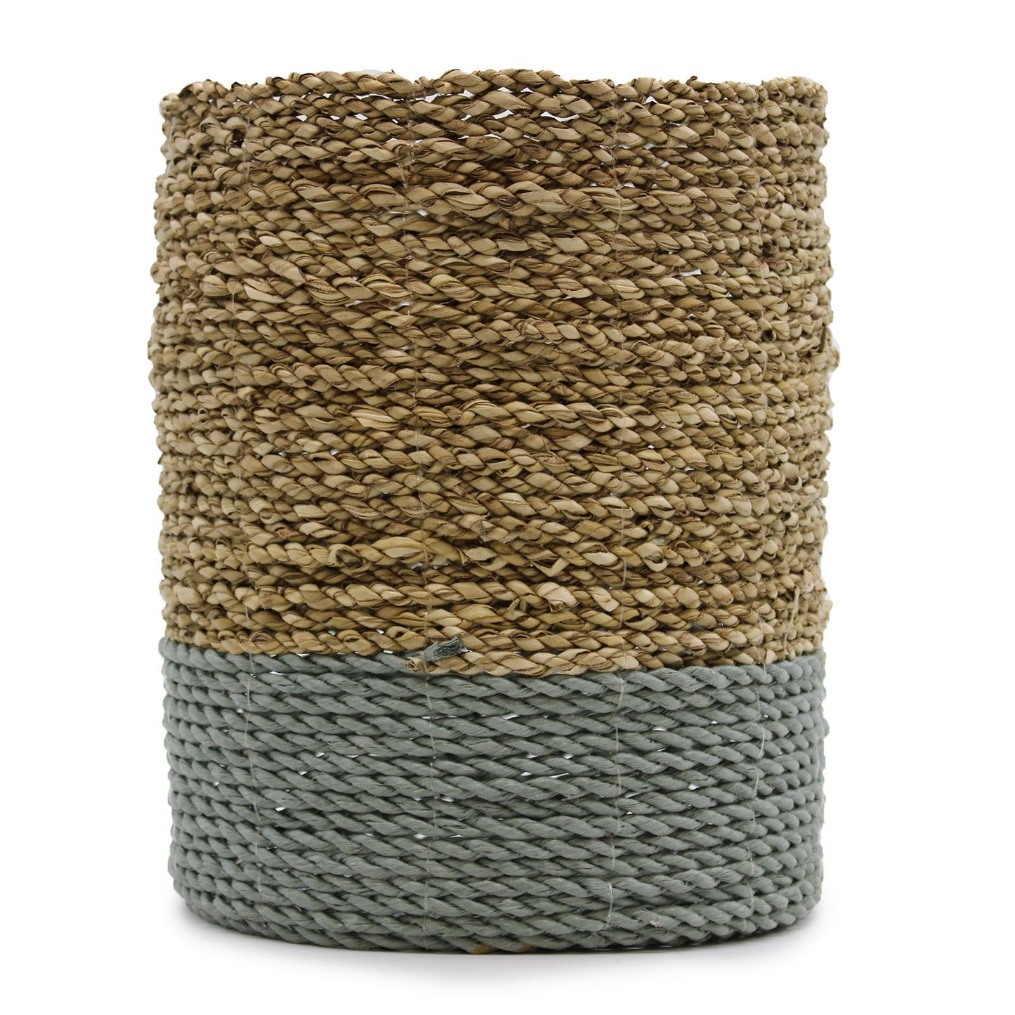 Set aus handgewebtem Seegras & grauem Raffia – 2 Vasen & 2 Körbe