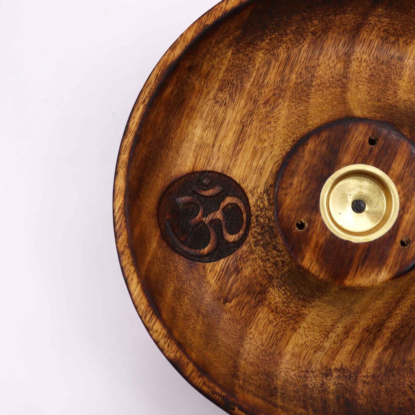 Meditationsscheibe mit Om-Symbol – Räucherhalter aus Mangoholz