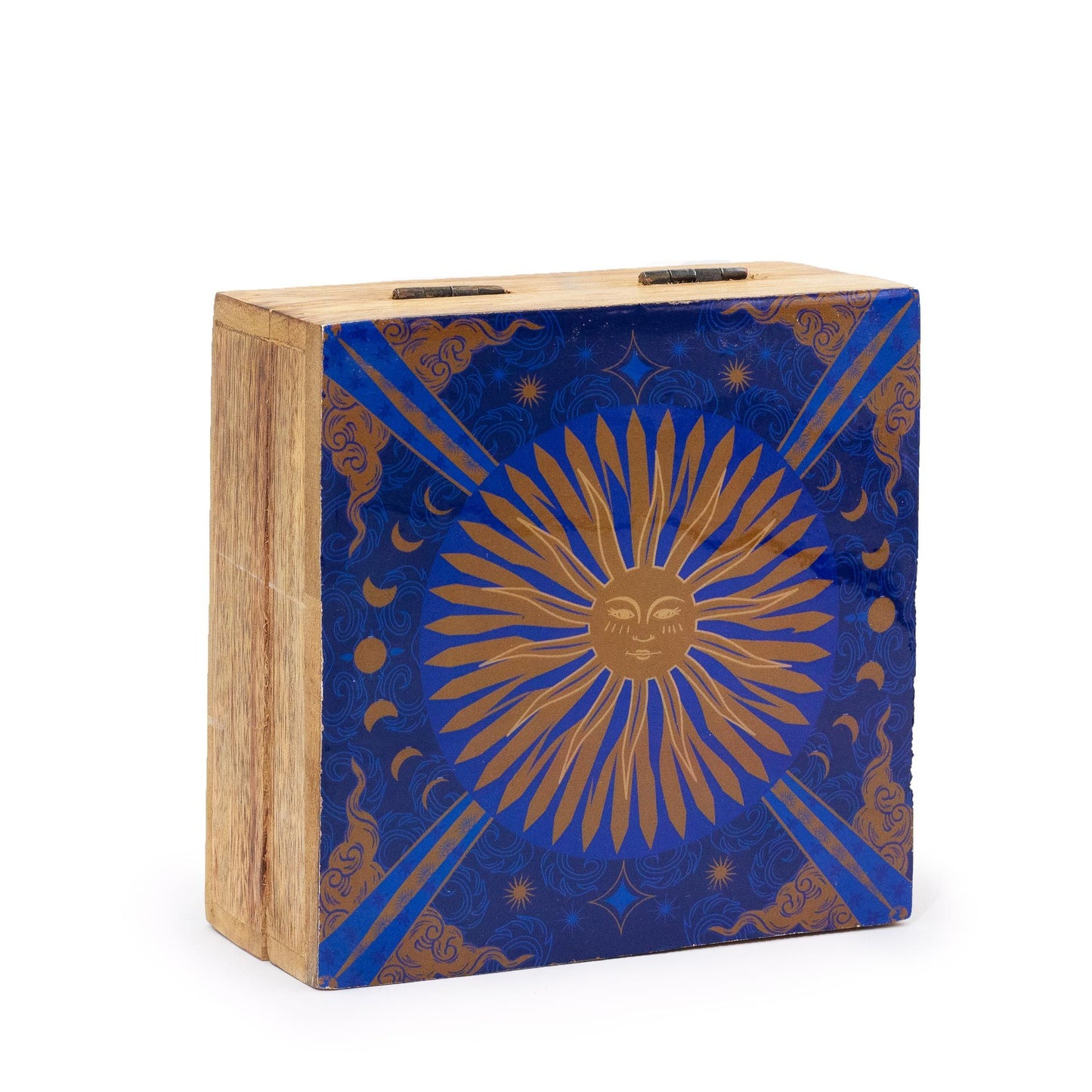 Mangoholz-Box mit Emaille-Dekor | 13,5 x 13,5 x 6 cm | Quadratische Schmuckbox