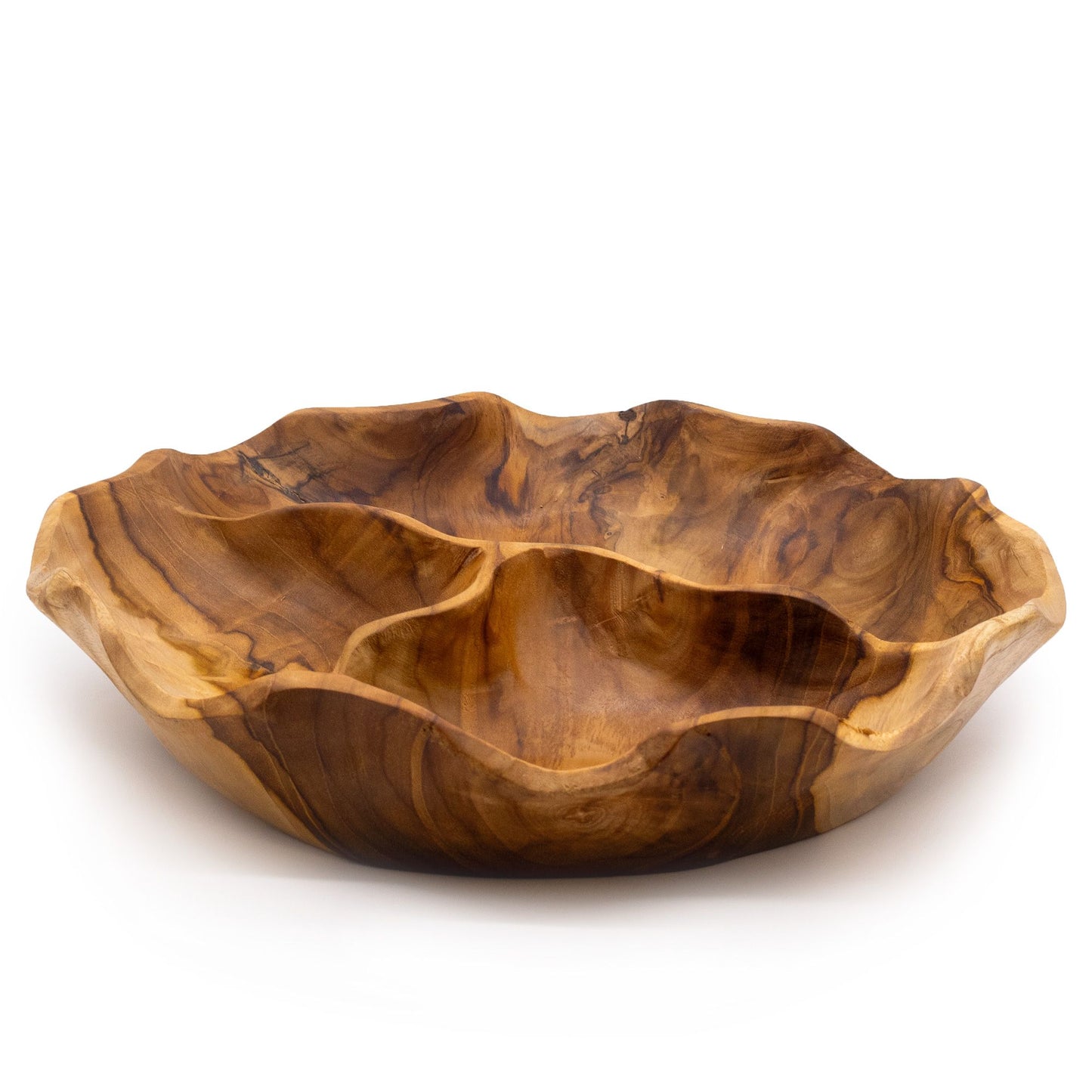 Massive Teakholz-Schale mit Dreifach-Unterteilung - 30 cm Ø
