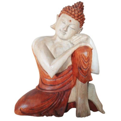 Handgeschnitzte Buddha Statue 'Der Denker' aus Suarholz - 25 cm