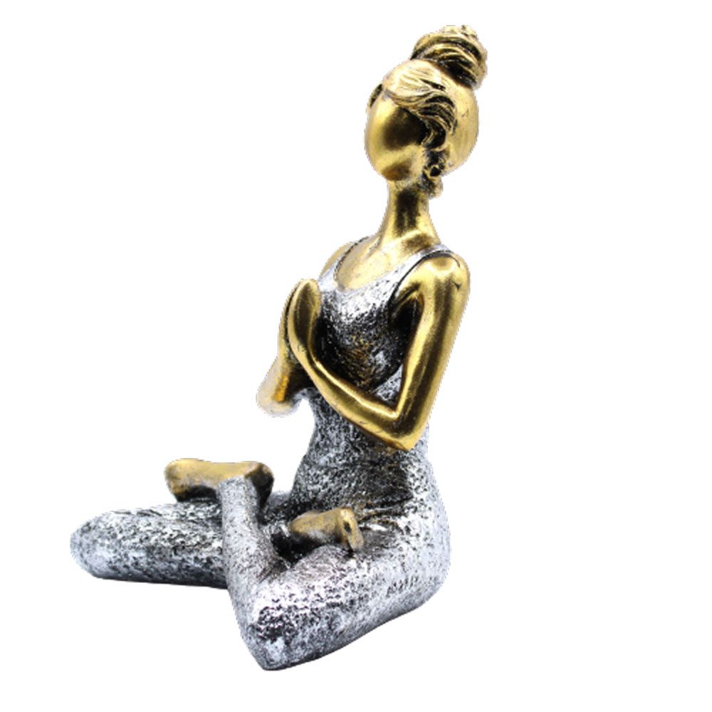 Yoga-Dame Figur in Bronze & Silber - 24 cm Handarbeit aus Resin und Zement