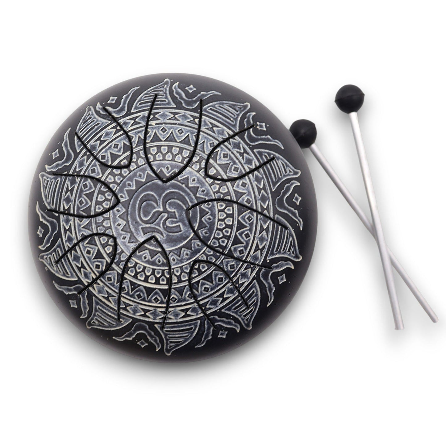 Steel Tongue Drum OM Mandala - 16 cm Stahlzungen-Trommel mit Zubehör