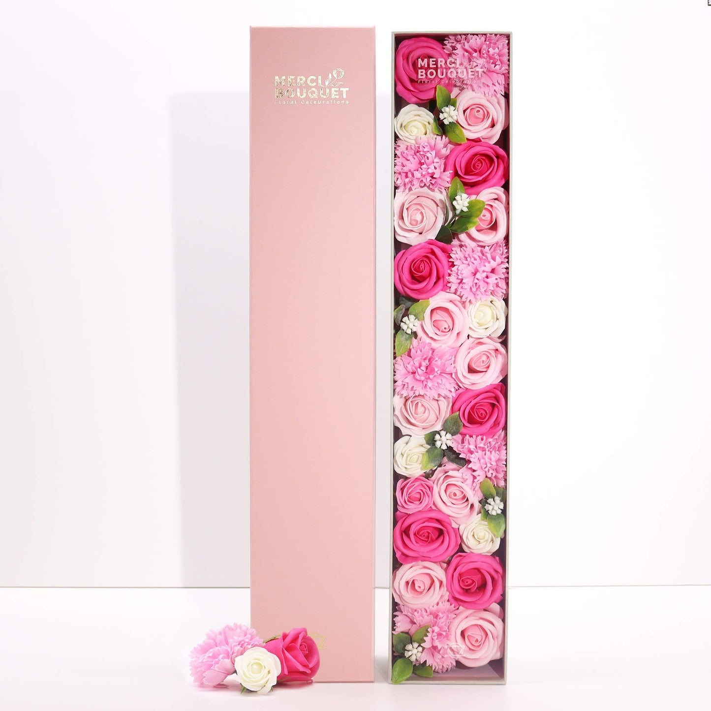 Seifenblumen-Geschenkbox 'Baby-Segen' in Zartrosa – Längliches Design