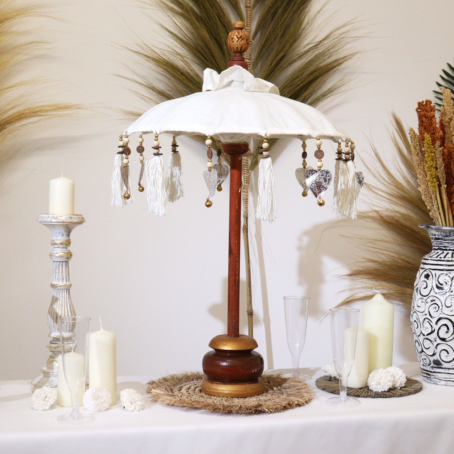 Zierschirm Bali Natur 40 cm - Handgefertigte Canvas-Dekoration mit Aluminium-Akzenten