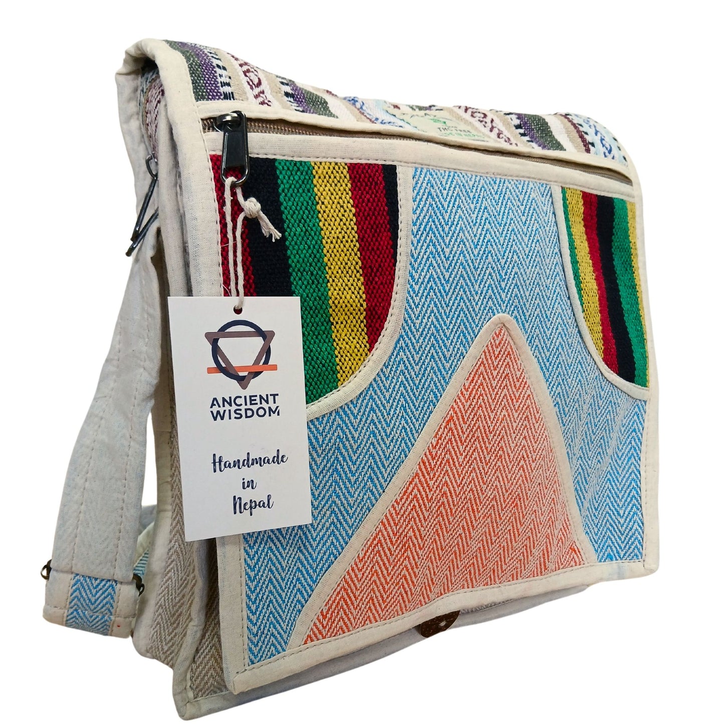 Messenger Bag für Laptop bis 15,6 Zoll - Dreiecksdesign aus Hanf-Baumwolle