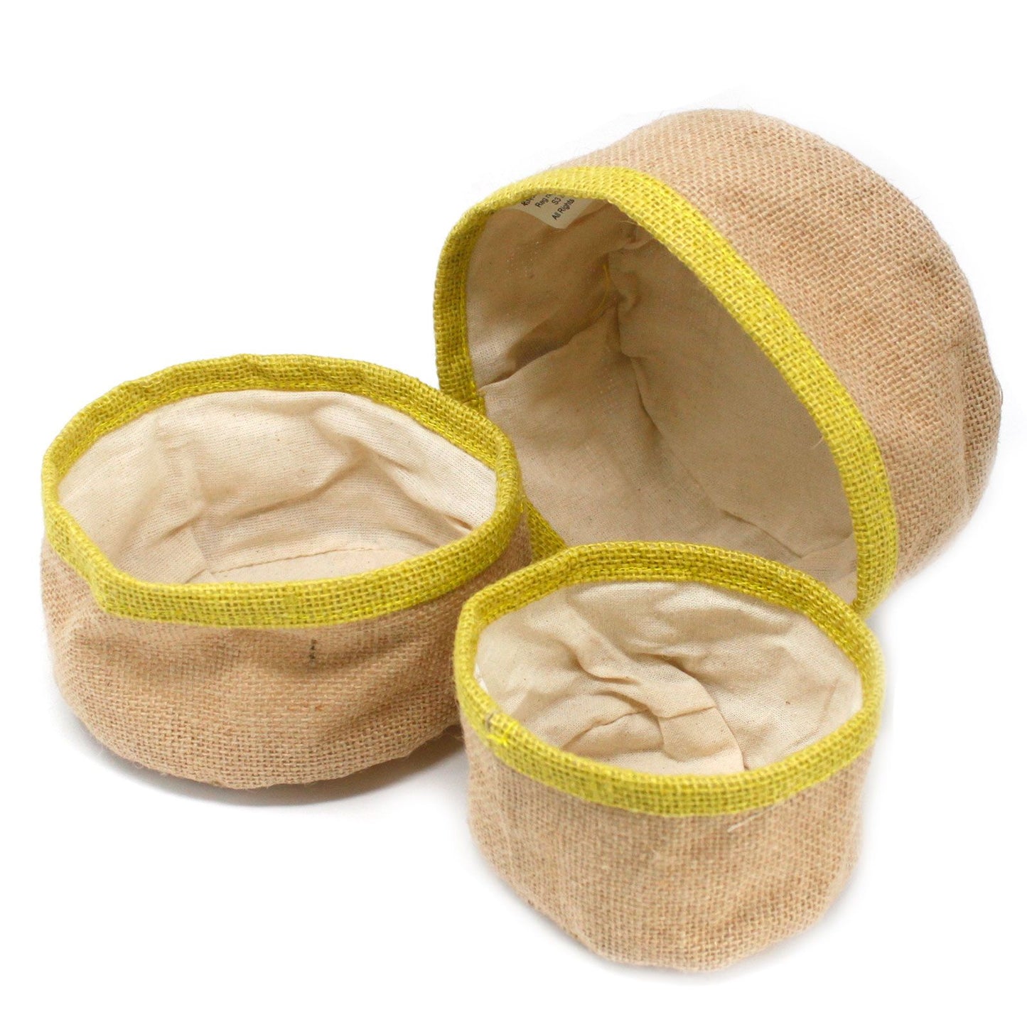 Set aus 3 Jute-Körben in Olive mit Baumwollfutter - Natürliche Aufbewahrung