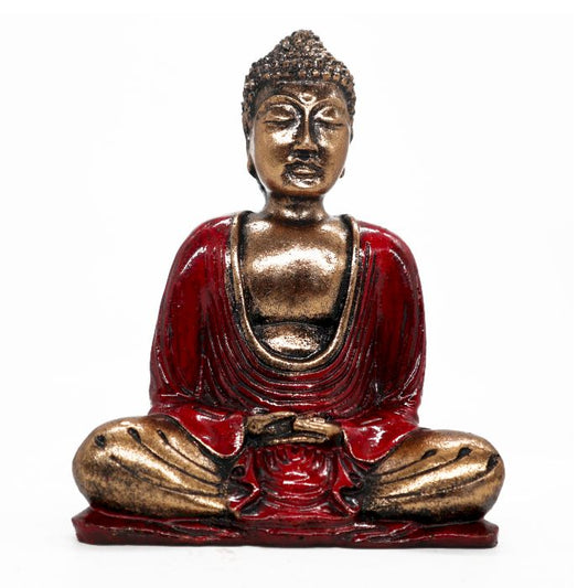 Buddha Statue Rot & Gold - Handbemalte Figur aus Bali, Medium