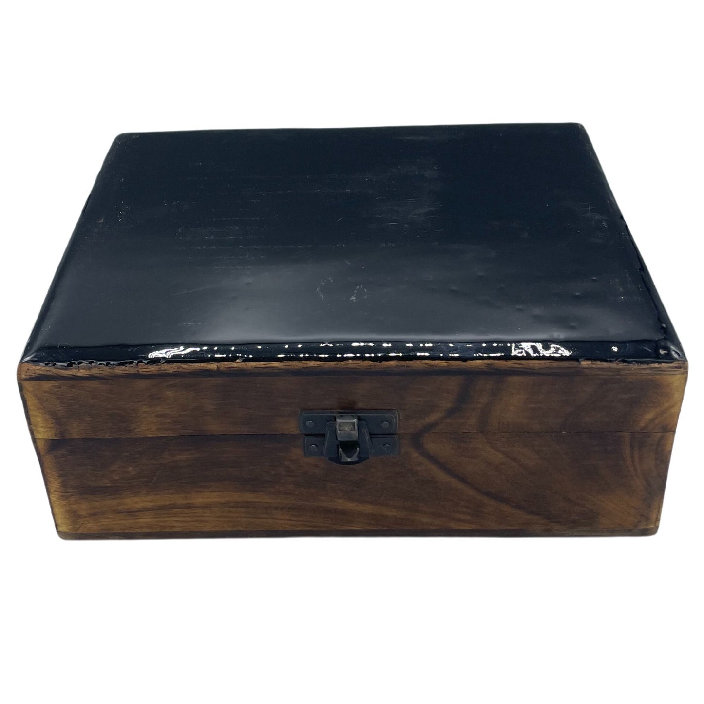Schwarze Keramik-Holzbox aus Mangoholz - 20x15x7.5 cm - Handgefertigte Aufbewahrung