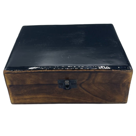 Schwarze Keramik-Holzbox aus Mangoholz - 20x15x7.5 cm - Handgefertigte Aufbewahrung