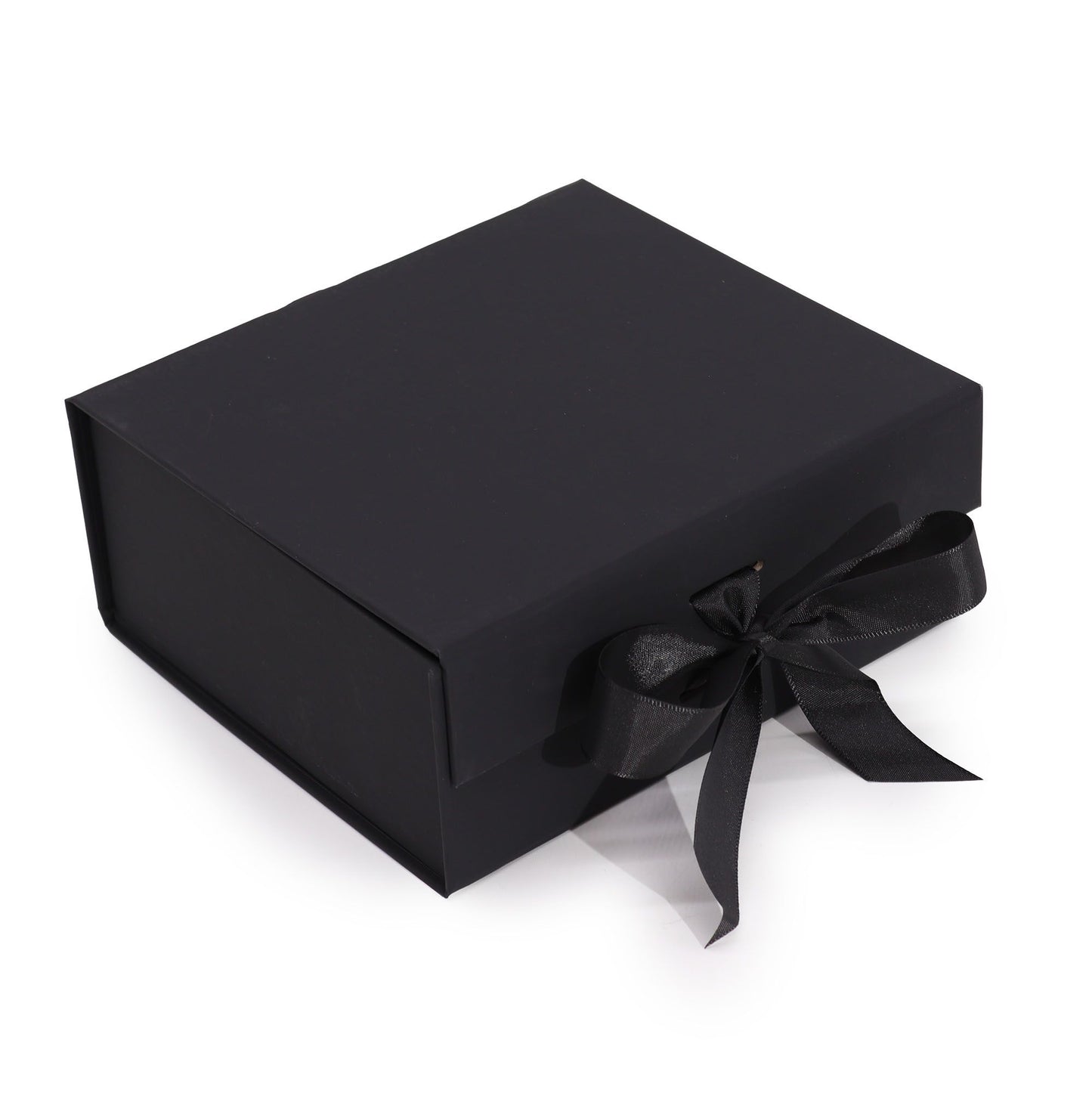 Faltbare Geschenkbox in Schwarz mit integrierter Schleife – Elegant & platzsparend