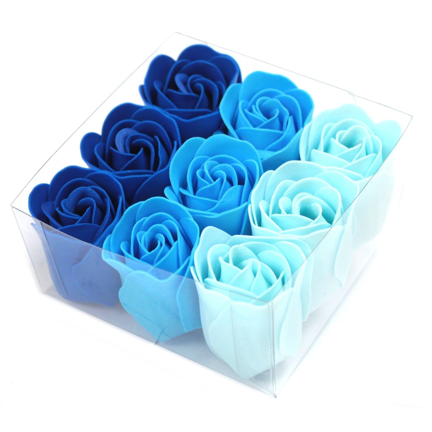 Luxus Seifenrosen in Blau - Set mit 9 handgefertigten Blüten für Bad & Geschenk