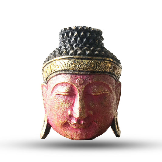 Handgeschnitzter Buddha-Kopf in Rot - 25 cm Skulptur aus Albasia-Holz