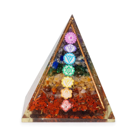 Orgonit-Pyramide mit 7 Chakra-Chips & Kupferstäben – Für natürlichen Ausgleich