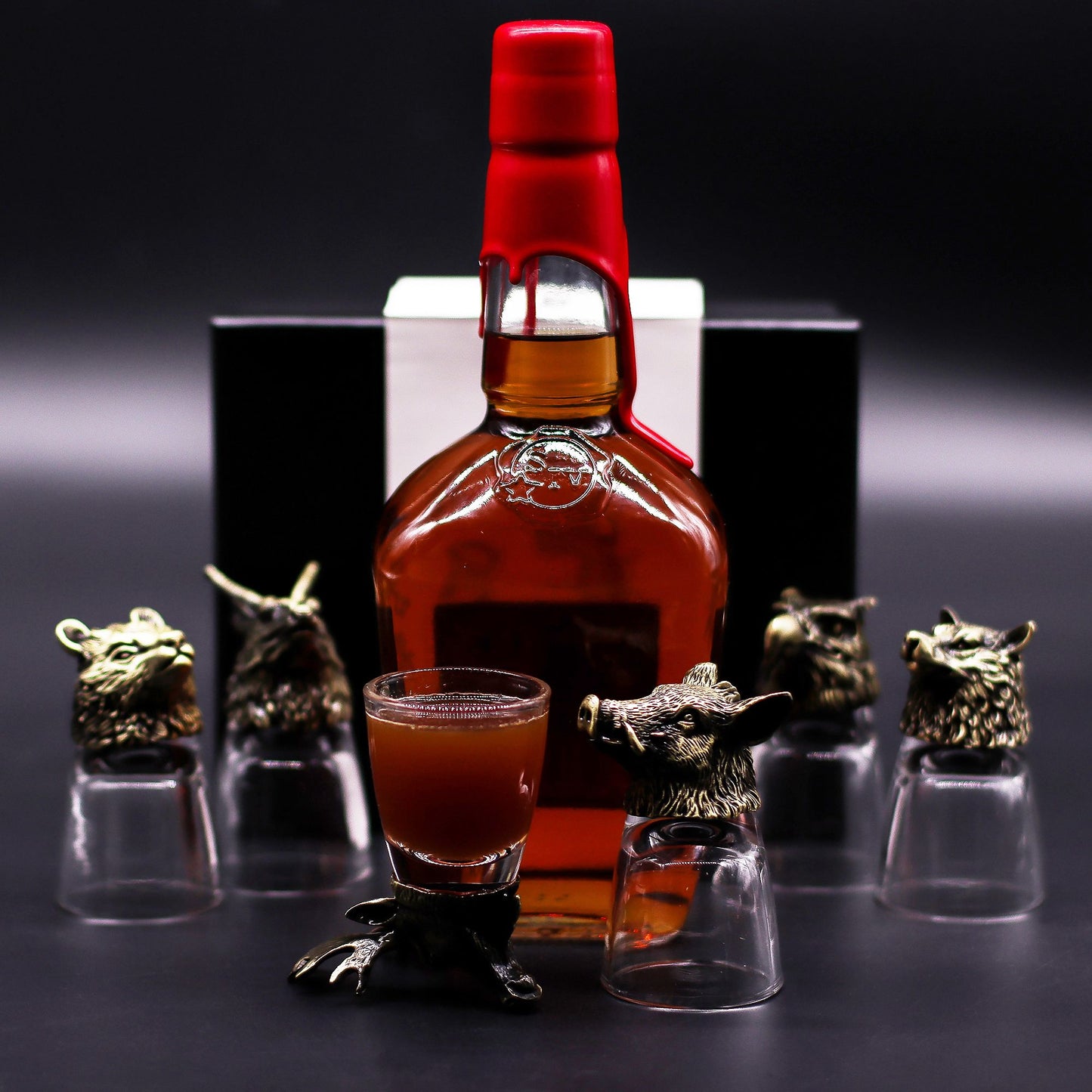 Set mit 6 Shotgläsern 'Wilde Waldtiere' - Antikbronze-Optik