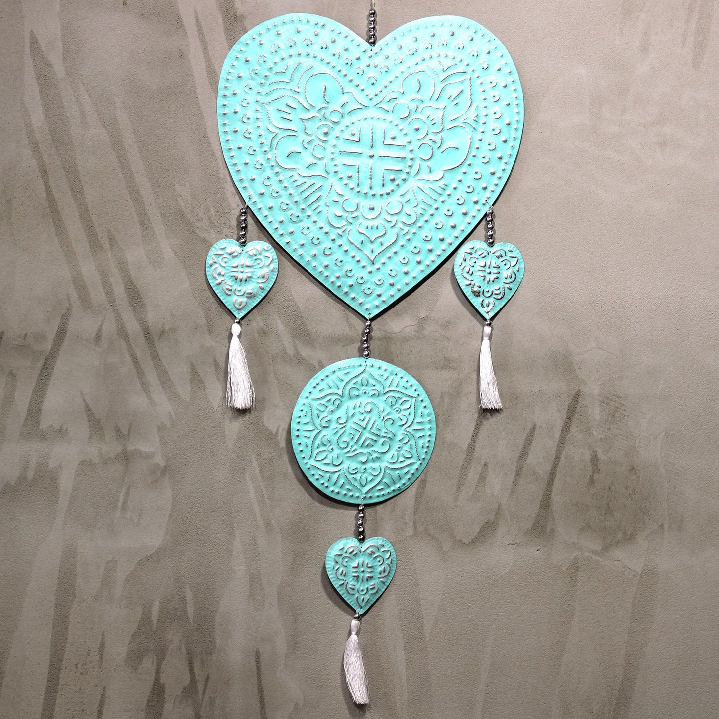 Bali Träume Herz-Mobile – Handbemalte Aluminium-Dekoration mit Perlen