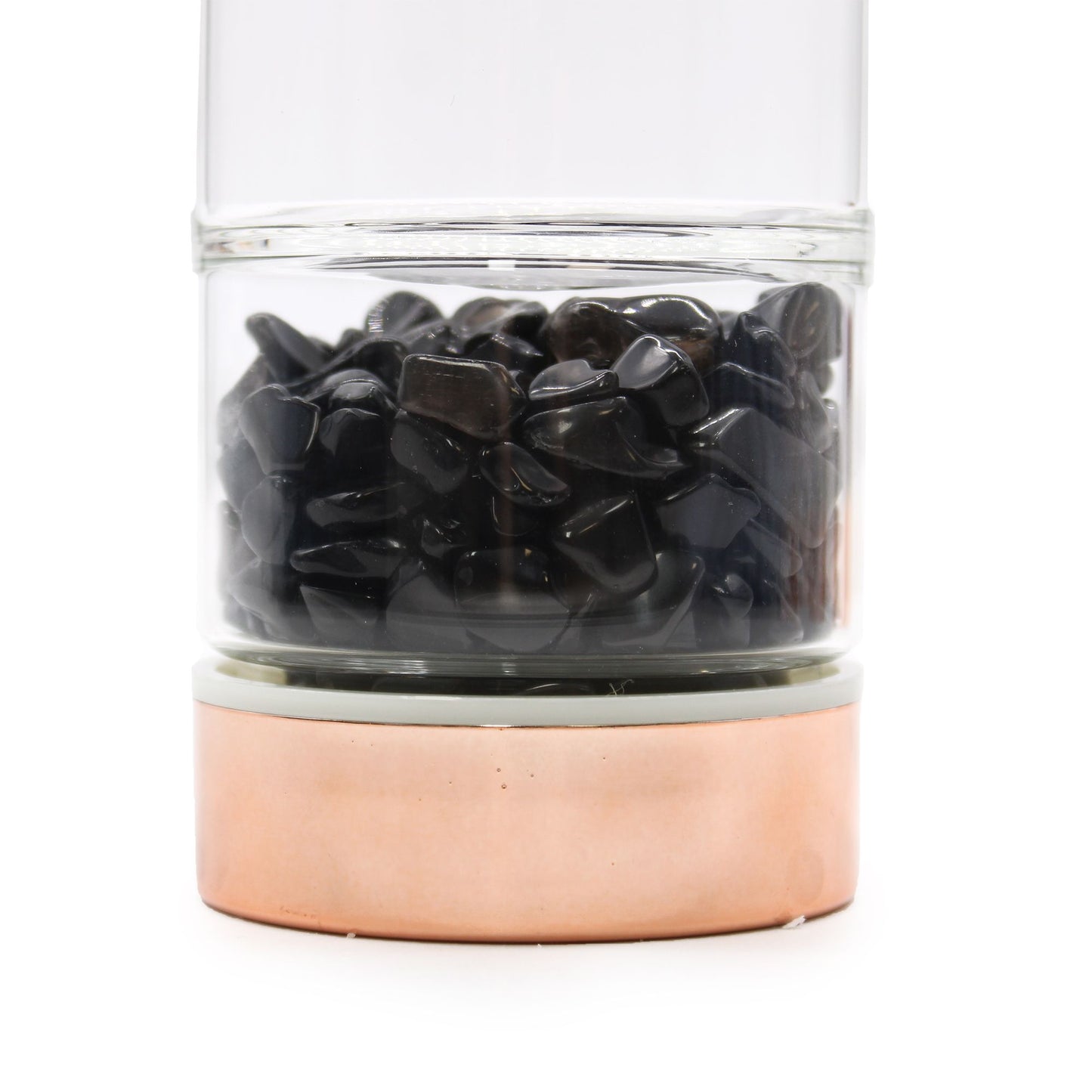 Kristallglas Tee-Infuser Flasche mit Roségold-Deckel und Onyx-Steinen