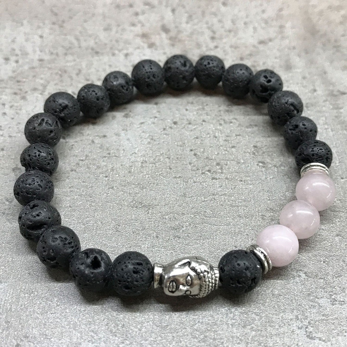 Armband mit Lavastein und Rosenquarz – Mit Buddha-Anhänger & Aromafunktion