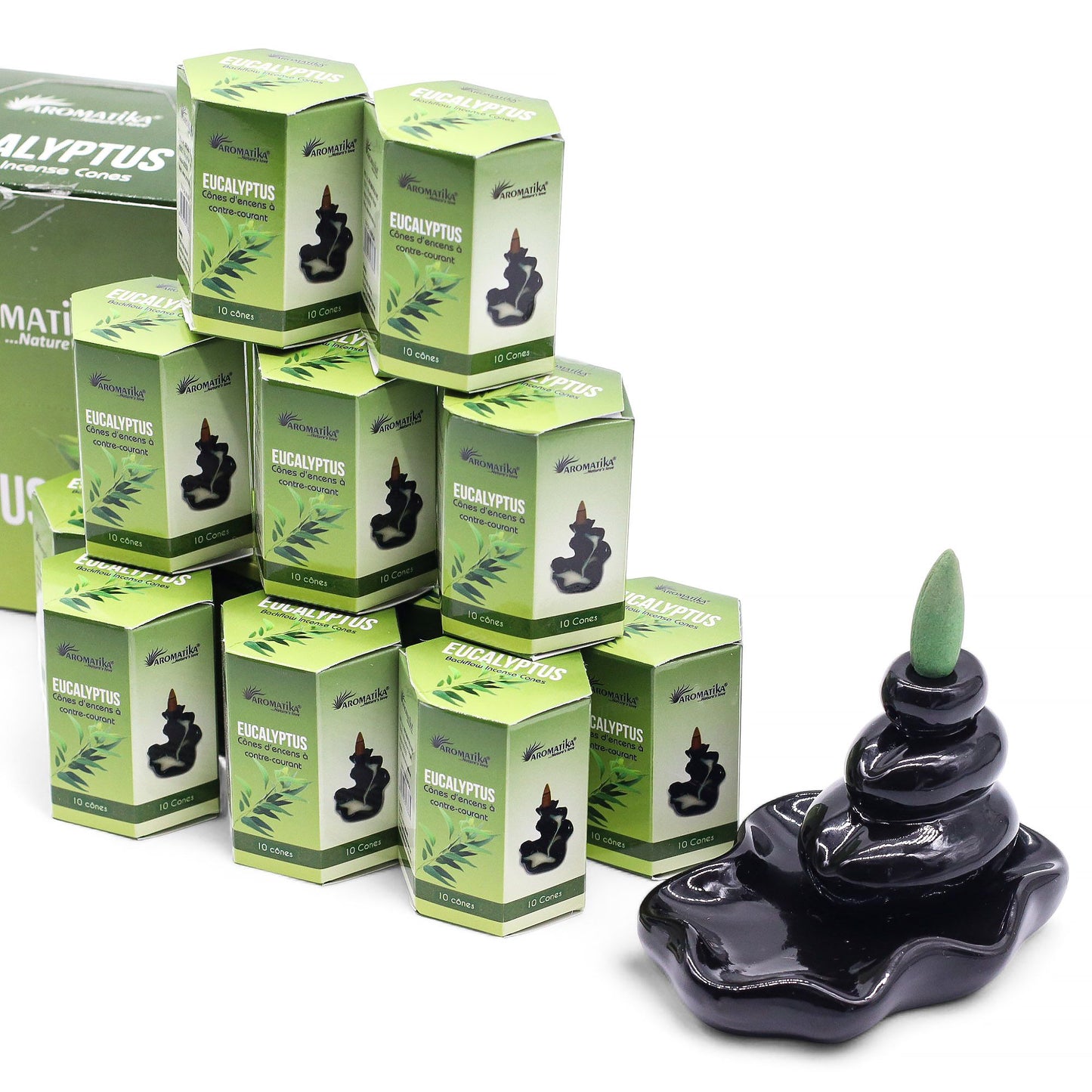 Masala Rückfluss-Räucherkegel Eukalyptus - 10 Stück mit hypnotischem Rauchfluss