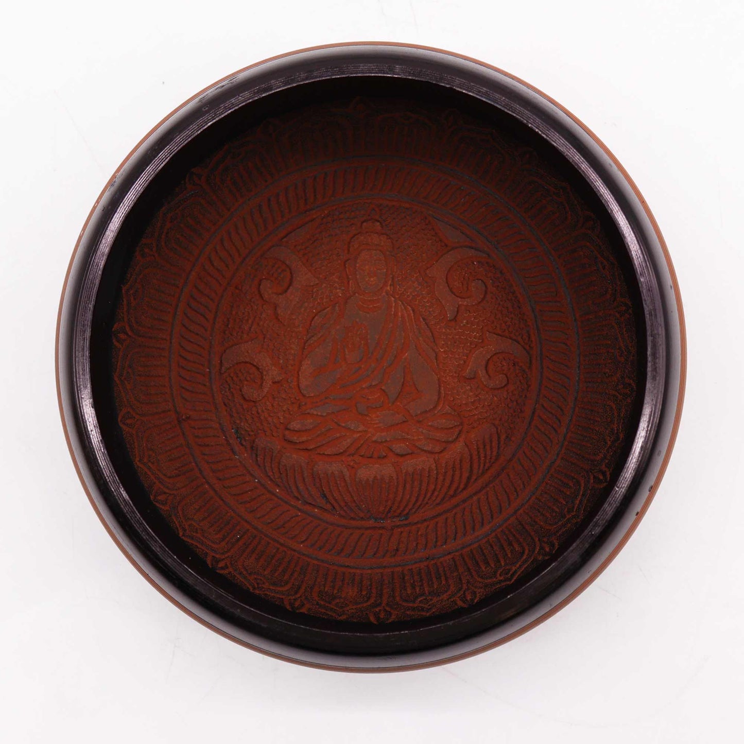 Klangschale mit Om-Buddha-Relief in Erdpulver-Optik – 16 cm