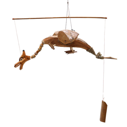 Windspiel Drache aus Kokosnuss 37cm - Handgefertigte Gartendekoration