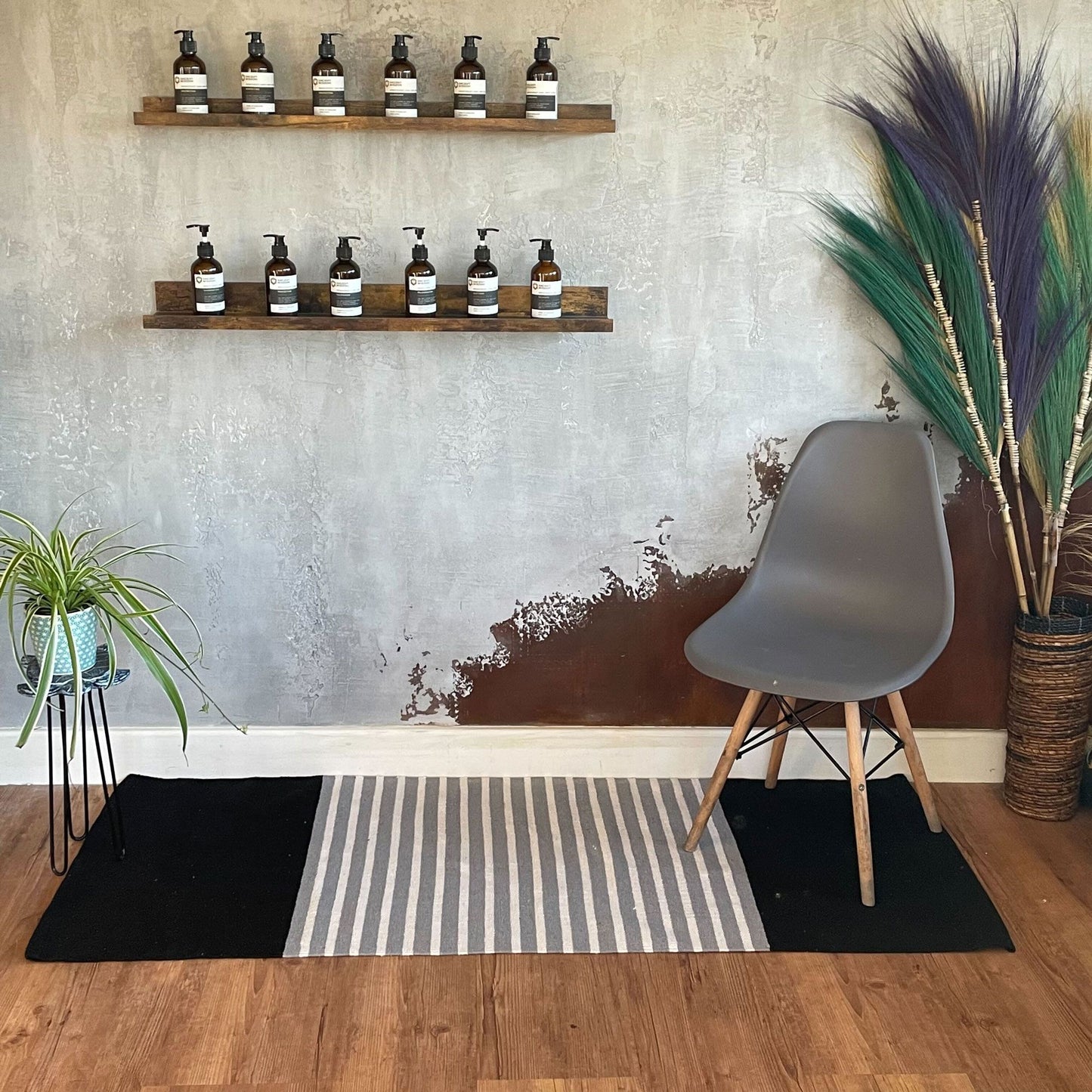 Indischer Baumwoll-Läufer mit Streifenmuster in Grau und Schwarz - 170x70 cm