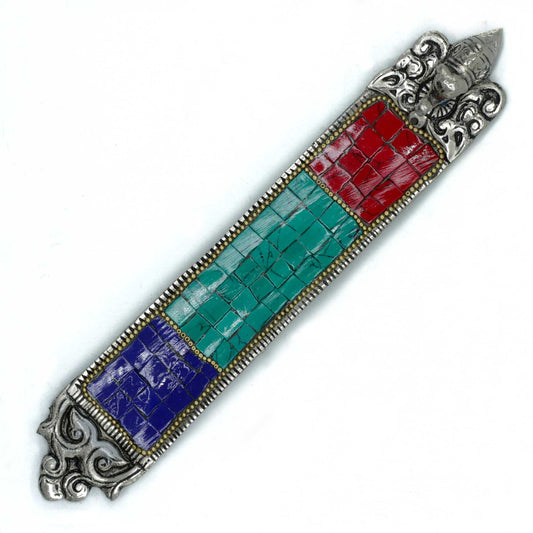 Räucherstäbchenhalter 'Elefant Tibet' - Handgefertigtes Metall-Mosaik in Blau, Rot & Türkis