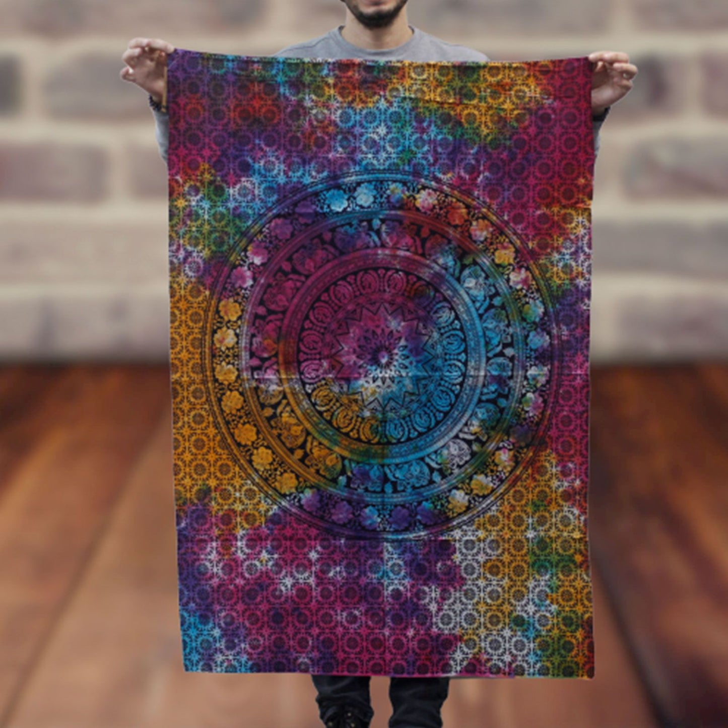 Wandbild Mandala mit Elefanten – Handgefertigte Baumwoll-Dekoration