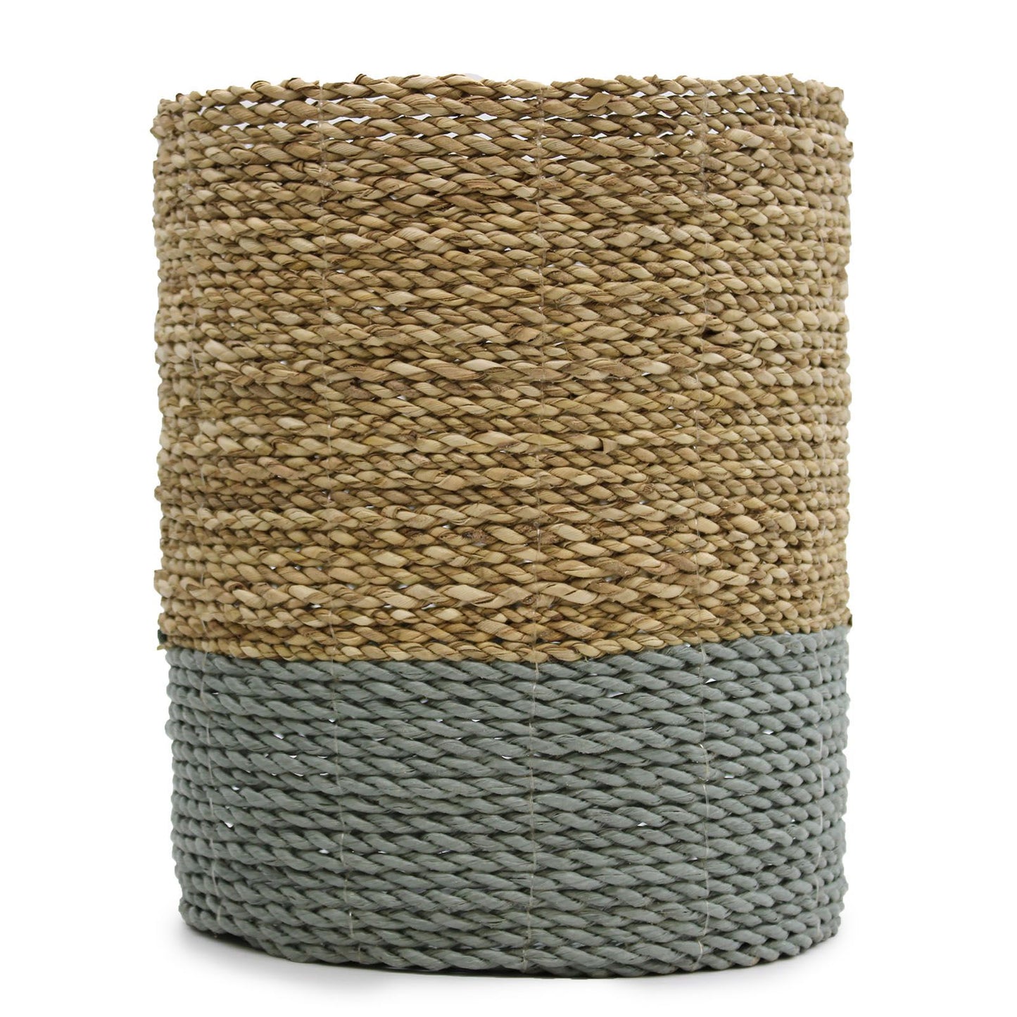 Set aus handgewebtem Seegras & grauem Raffia – 2 Vasen & 2 Körbe